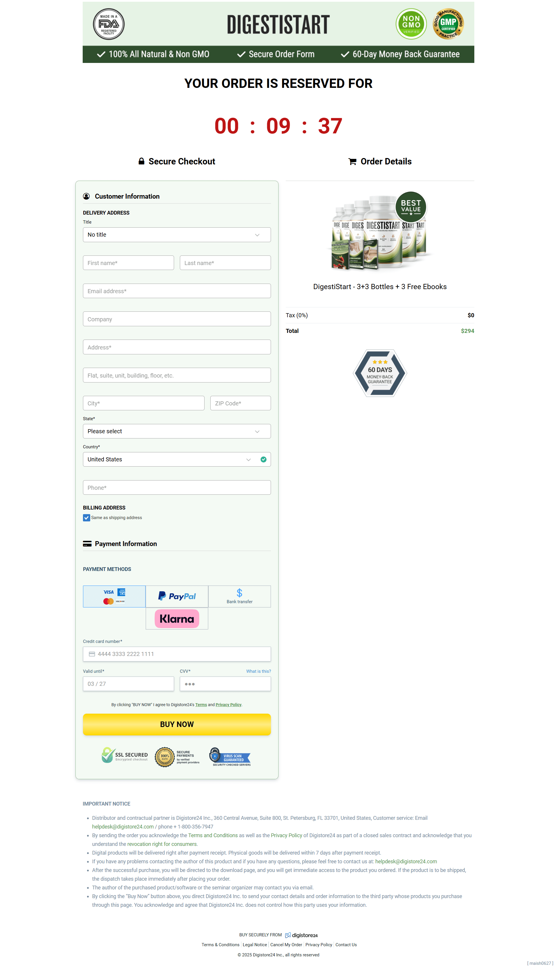 DigestiStart checkout